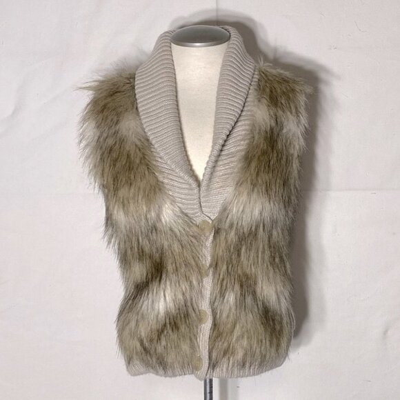Ann Taylor Faux Fur Cream Knit Merino Wool Modal Cashmere Blend Knit Vest XS - Picture 2 of 11